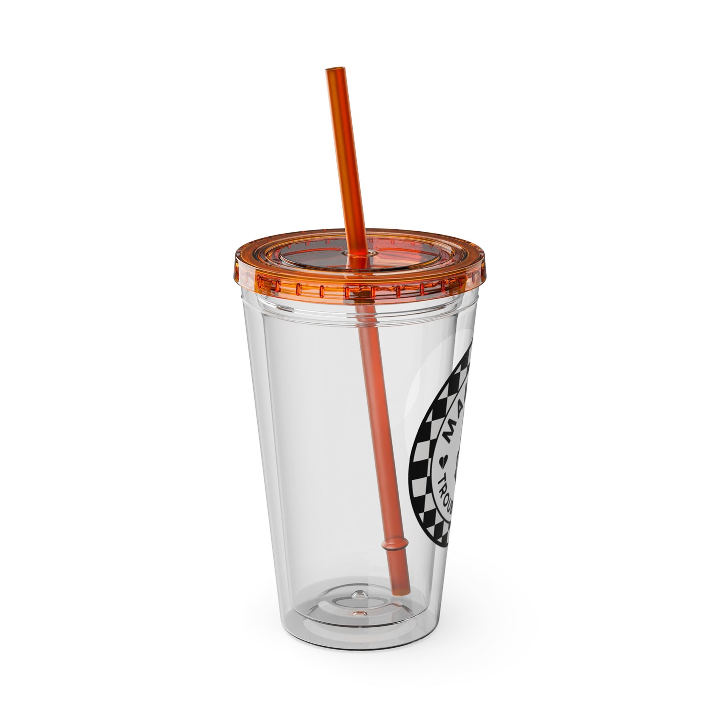🖤⚡ 16oz-MAMMA’S TROUBLE MAKER CHECKERBOARD TUMBLER – FOR THE MINI REBEL WITH BIG ENERGY ⚡🖤