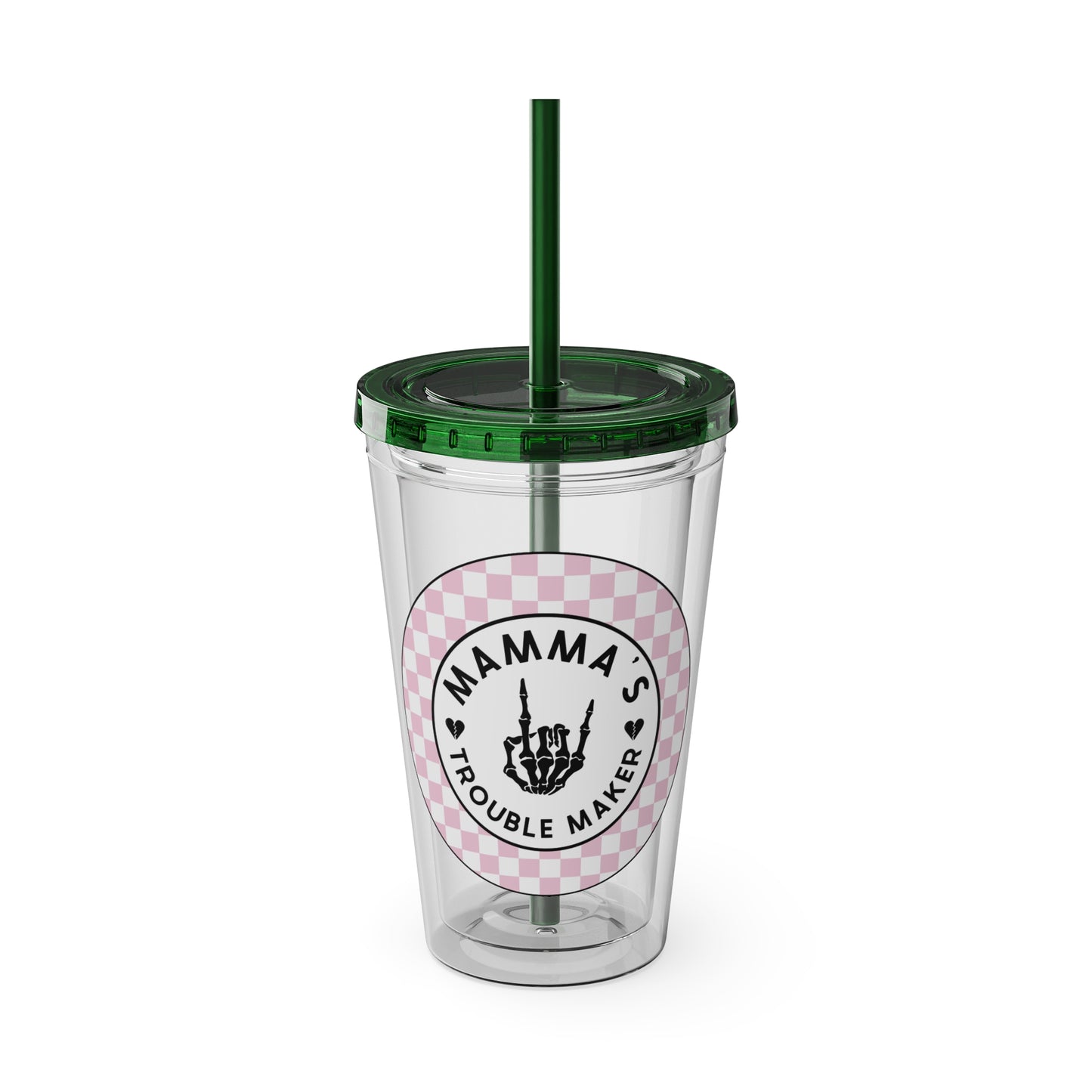 ππ MAMMAβS TROUBLE MAKER β PINK CHECKERED 16 OZ TUMBLER ππ
