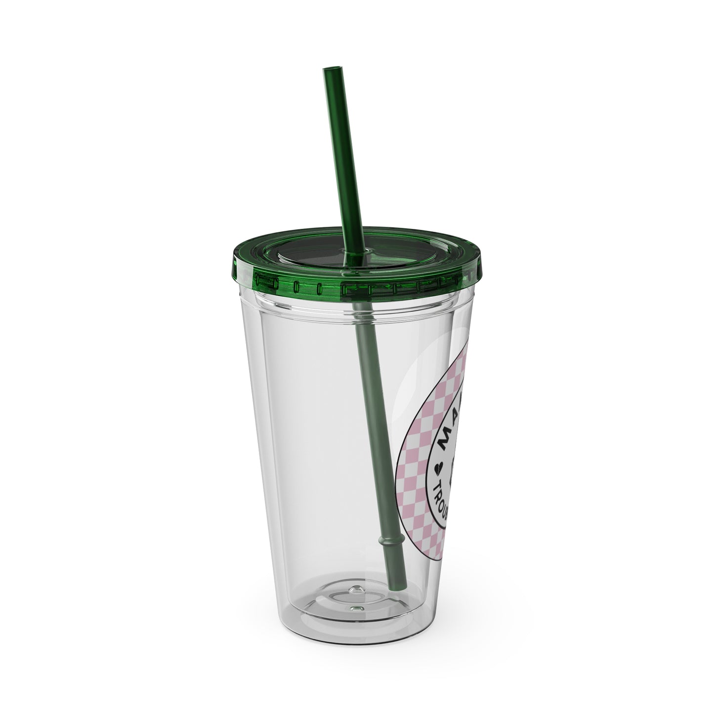 ππ MAMMAβS TROUBLE MAKER β PINK CHECKERED 16 OZ TUMBLER ππ