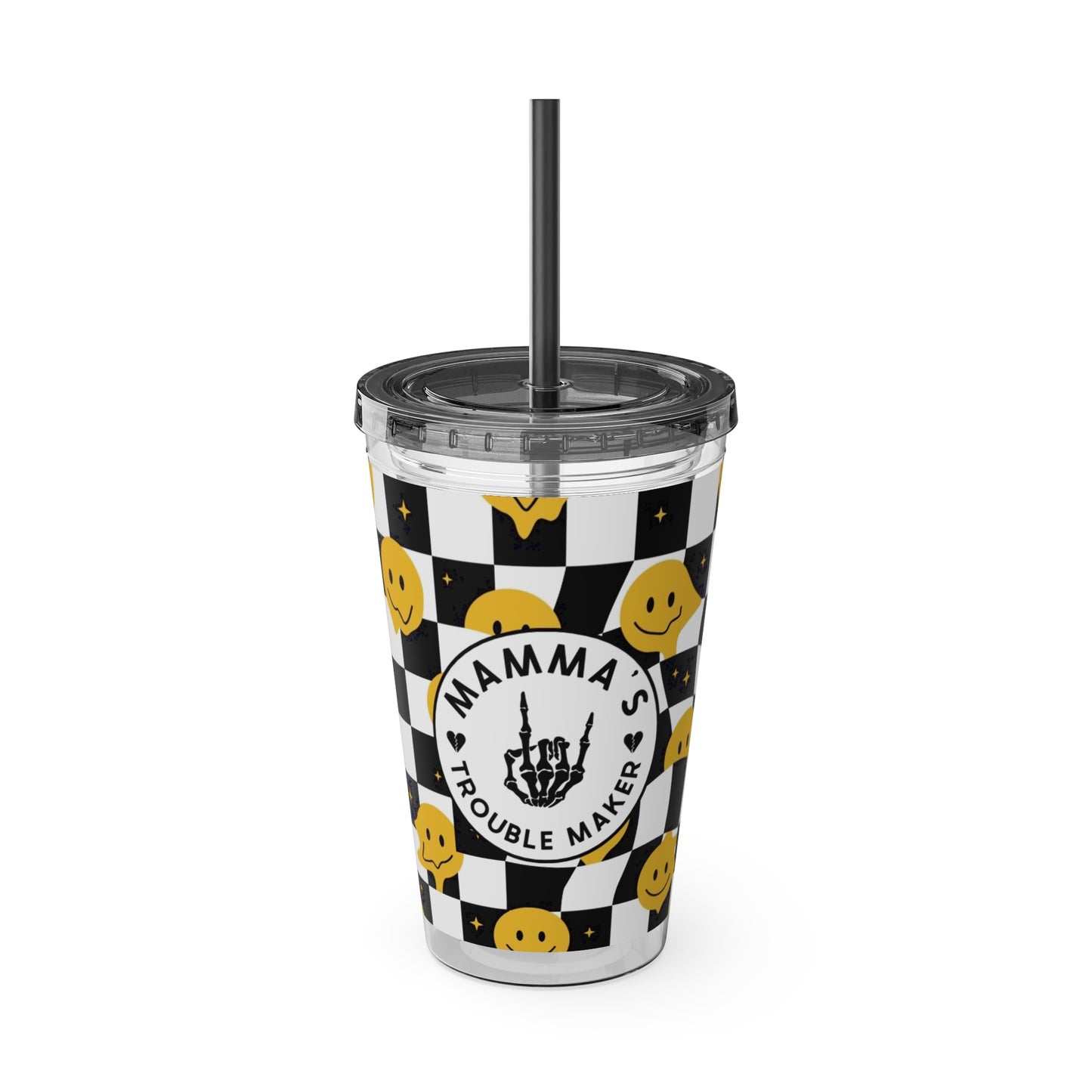 🖤⚡ MAMMA’S TROUBLE MAKER 16 OZ STRAW TUMBLER – CHAOS WITH A SMILE ⚡🖤