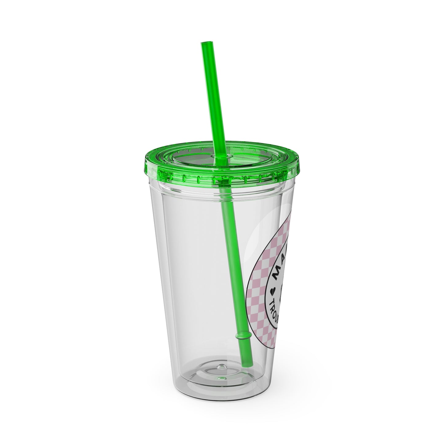ππ MAMMAβS TROUBLE MAKER β PINK CHECKERED 16 OZ TUMBLER ππ