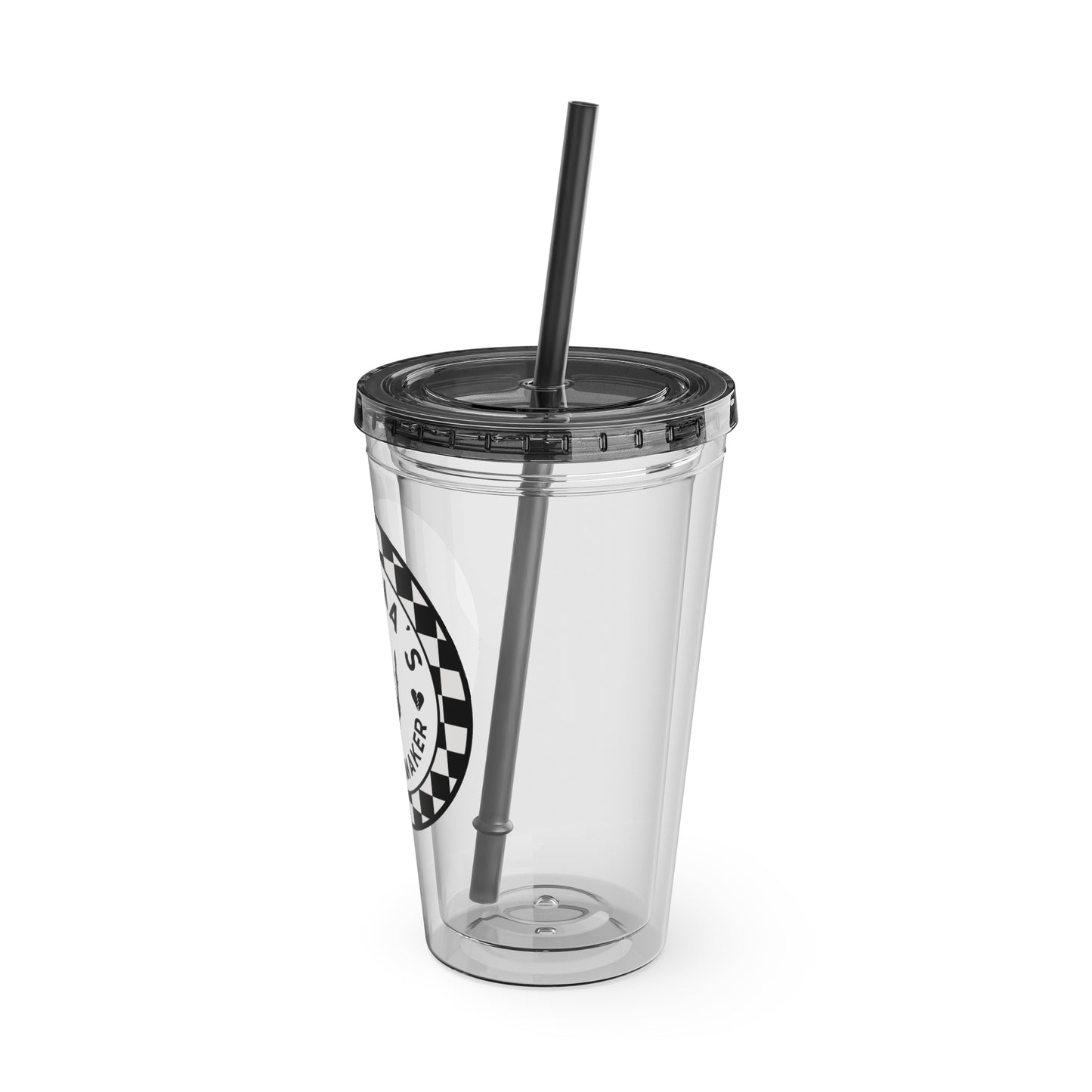🖤⚡ 16oz-MAMMA’S TROUBLE MAKER CHECKERBOARD TUMBLER – FOR THE MINI REBEL WITH BIG ENERGY ⚡🖤
