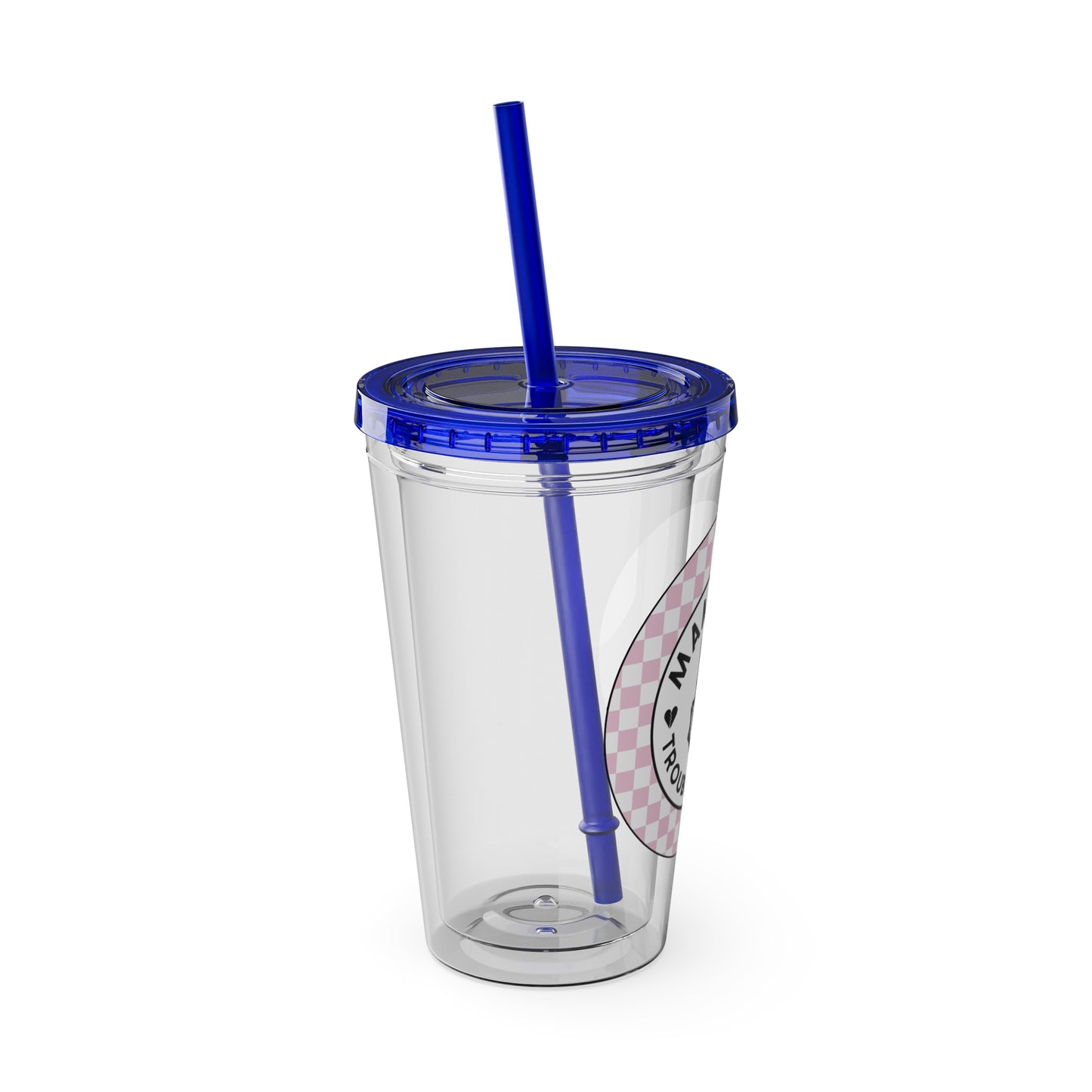 ππ MAMMAβS TROUBLE MAKER β PINK CHECKERED 16 OZ TUMBLER ππ