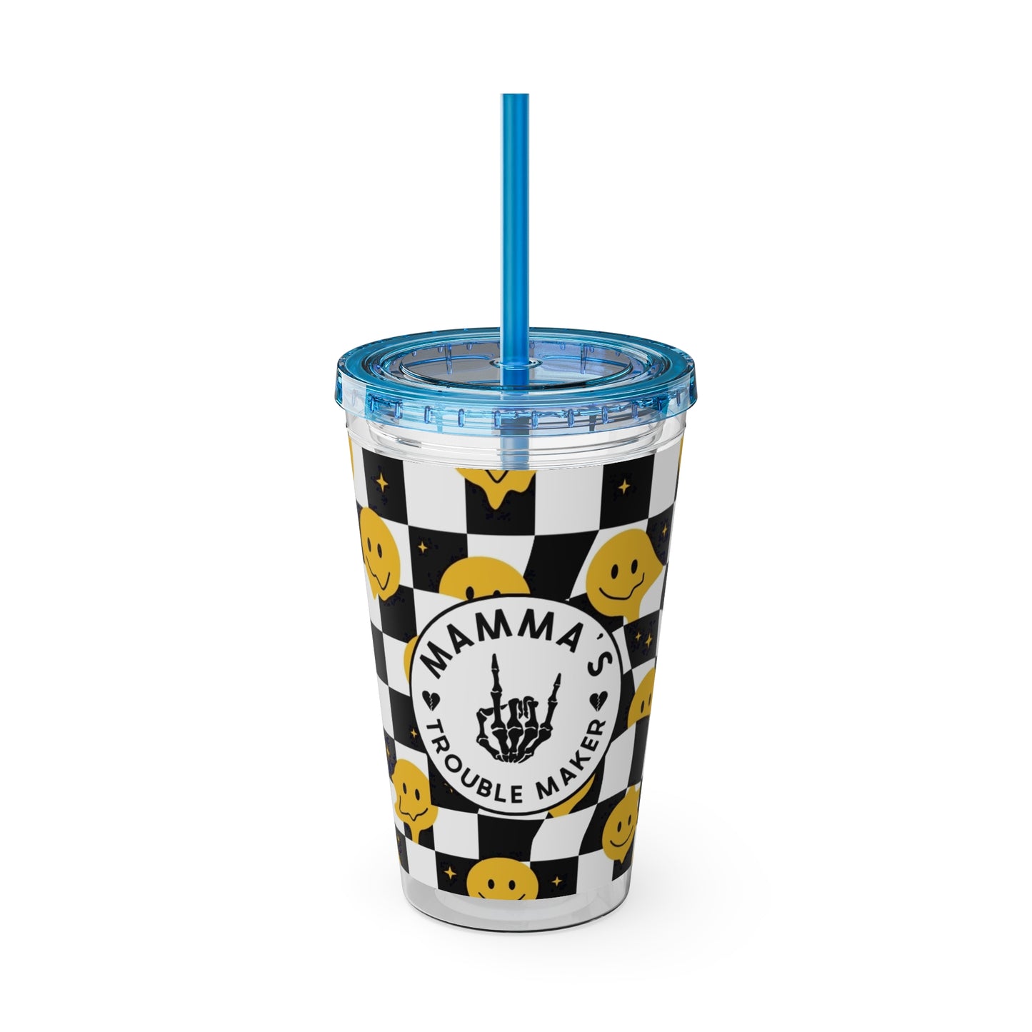 🖤⚡ MAMMA’S TROUBLE MAKER 16 OZ STRAW TUMBLER – CHAOS WITH A SMILE ⚡🖤