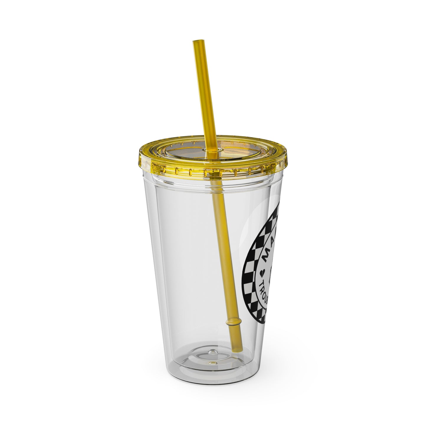 🖤⚡ 16oz-MAMMA’S TROUBLE MAKER CHECKERBOARD TUMBLER – FOR THE MINI REBEL WITH BIG ENERGY ⚡🖤