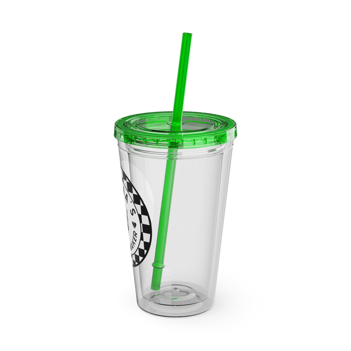🖤⚡ 16oz-MAMMA’S TROUBLE MAKER CHECKERBOARD TUMBLER – FOR THE MINI REBEL WITH BIG ENERGY ⚡🖤