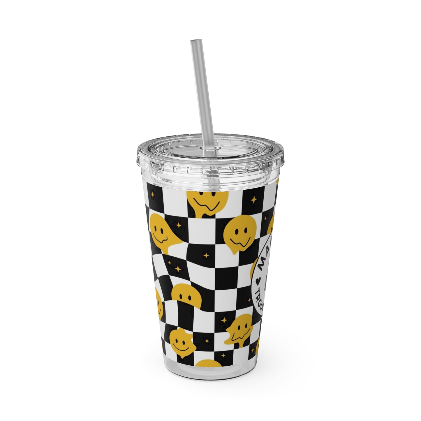 🖤⚡ MAMMA’S TROUBLE MAKER 16 OZ STRAW TUMBLER – CHAOS WITH A SMILE ⚡🖤