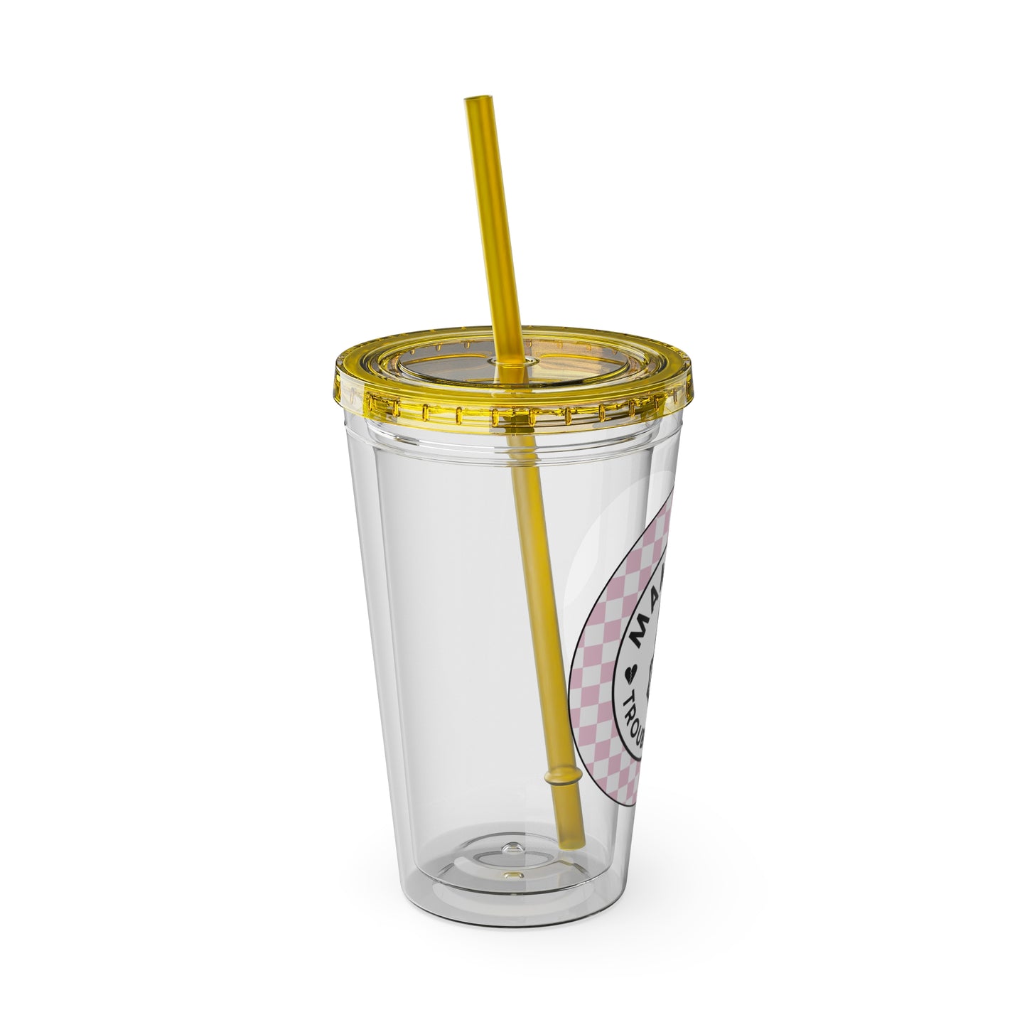 ππ MAMMAβS TROUBLE MAKER β PINK CHECKERED 16 OZ TUMBLER ππ