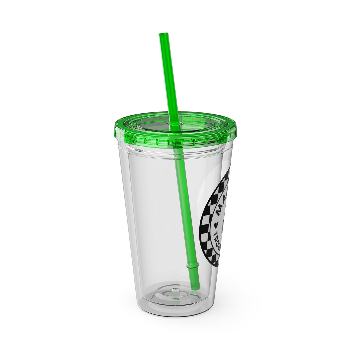 🖤⚡ 16oz-MAMMA’S TROUBLE MAKER CHECKERBOARD TUMBLER – FOR THE MINI REBEL WITH BIG ENERGY ⚡🖤