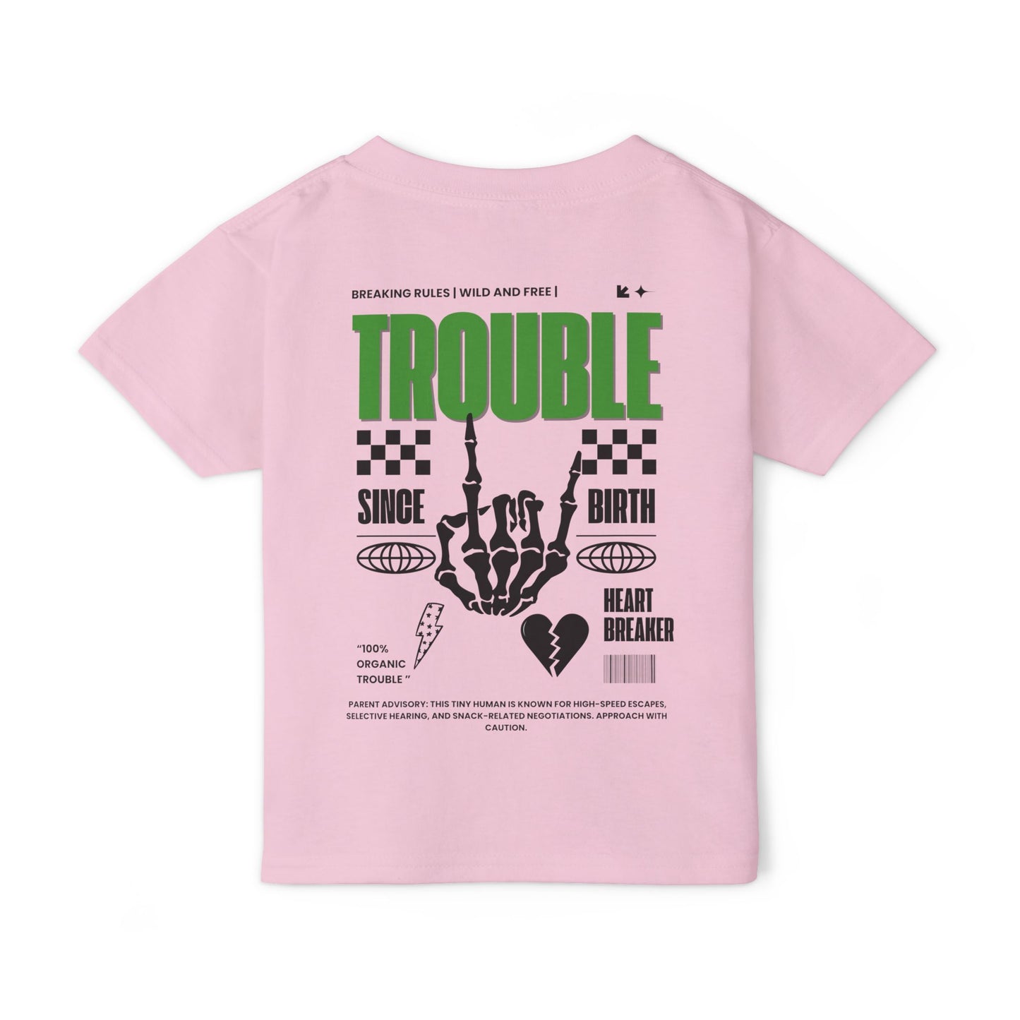 "Trouble Since Birth-Green Back" Toddler Tee β For the Wild & Free! π€β‘