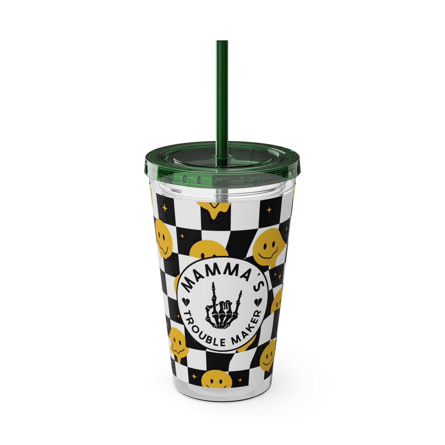 🖤⚡ MAMMA’S TROUBLE MAKER 16 OZ STRAW TUMBLER – CHAOS WITH A SMILE ⚡🖤