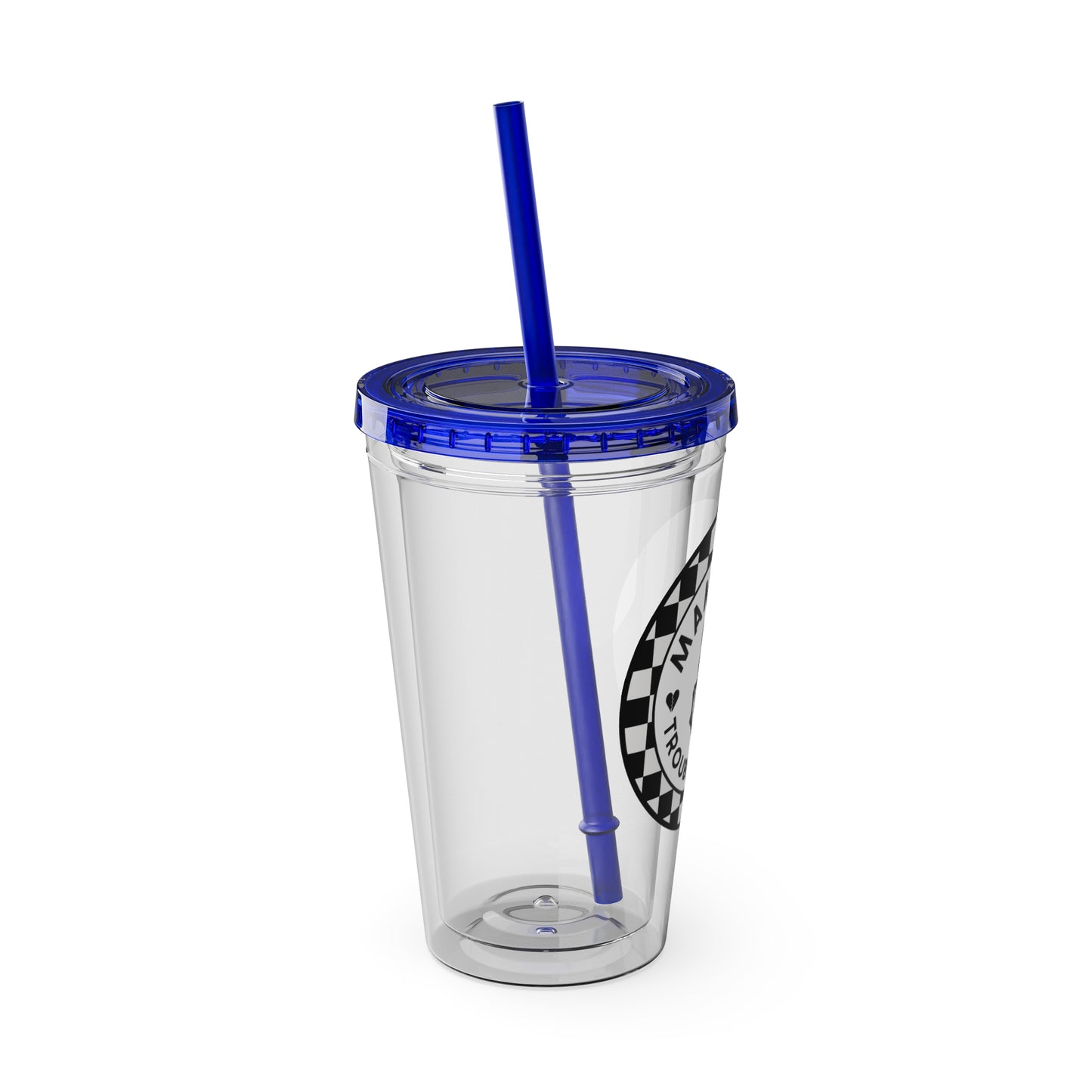🖤⚡ 16oz-MAMMA’S TROUBLE MAKER CHECKERBOARD TUMBLER – FOR THE MINI REBEL WITH BIG ENERGY ⚡🖤