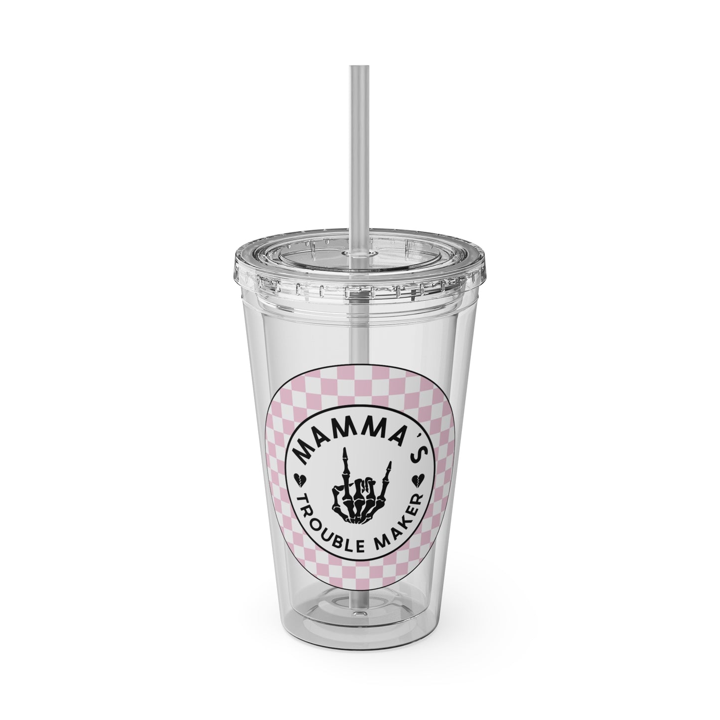 ππ MAMMAβS TROUBLE MAKER β PINK CHECKERED 16 OZ TUMBLER ππ