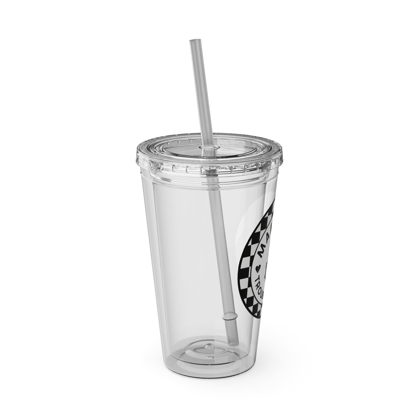 🖤⚡ 16oz-MAMMA’S TROUBLE MAKER CHECKERBOARD TUMBLER – FOR THE MINI REBEL WITH BIG ENERGY ⚡🖤