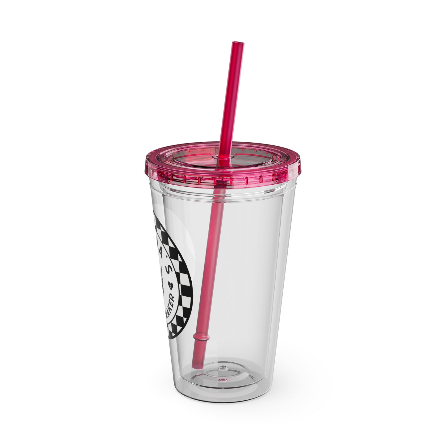 🖤⚡ 16oz-MAMMA’S TROUBLE MAKER CHECKERBOARD TUMBLER – FOR THE MINI REBEL WITH BIG ENERGY ⚡🖤