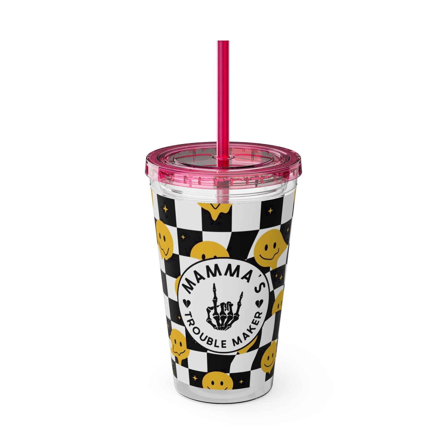 🖤⚡ MAMMA’S TROUBLE MAKER 16 OZ STRAW TUMBLER – CHAOS WITH A SMILE ⚡🖤