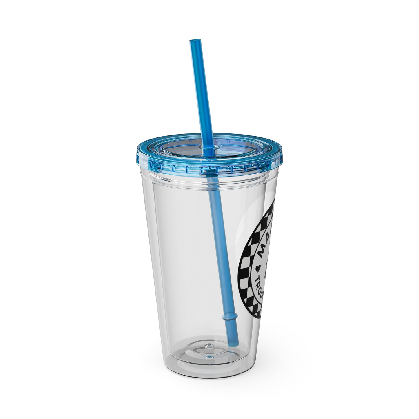 🖤⚡ 16oz-MAMMA’S TROUBLE MAKER CHECKERBOARD TUMBLER – FOR THE MINI REBEL WITH BIG ENERGY ⚡🖤