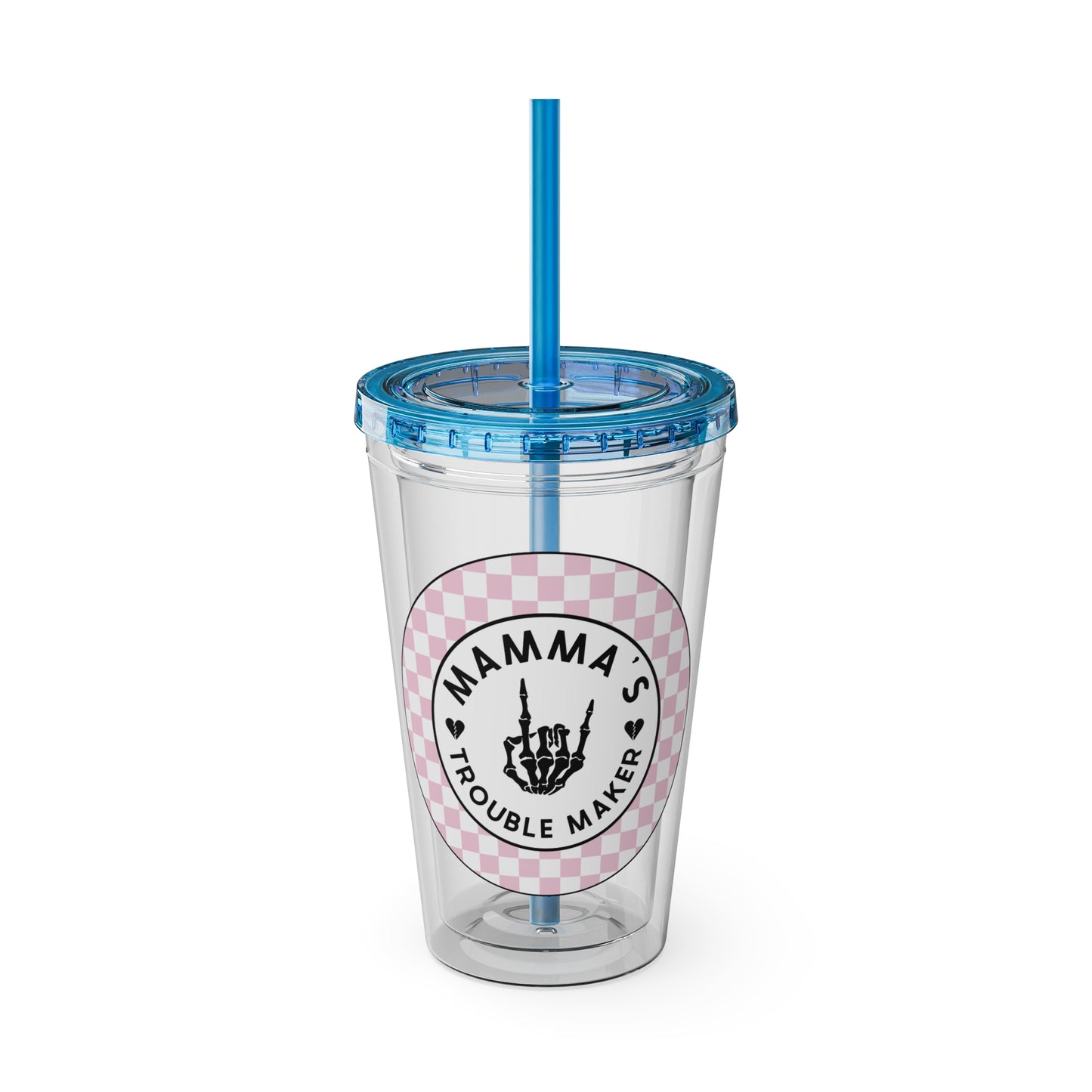 ππ MAMMAβS TROUBLE MAKER β PINK CHECKERED 16 OZ TUMBLER ππ