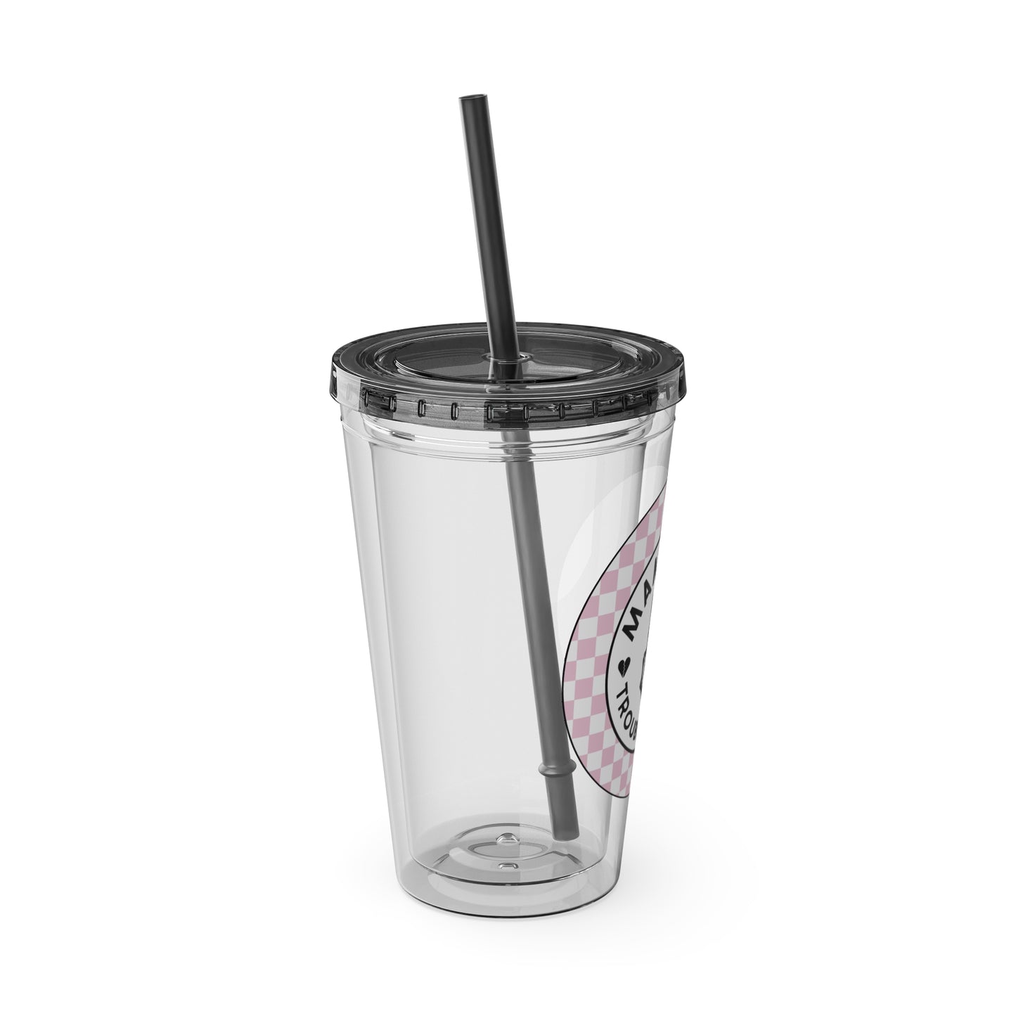 ππ MAMMAβS TROUBLE MAKER β PINK CHECKERED 16 OZ TUMBLER ππ