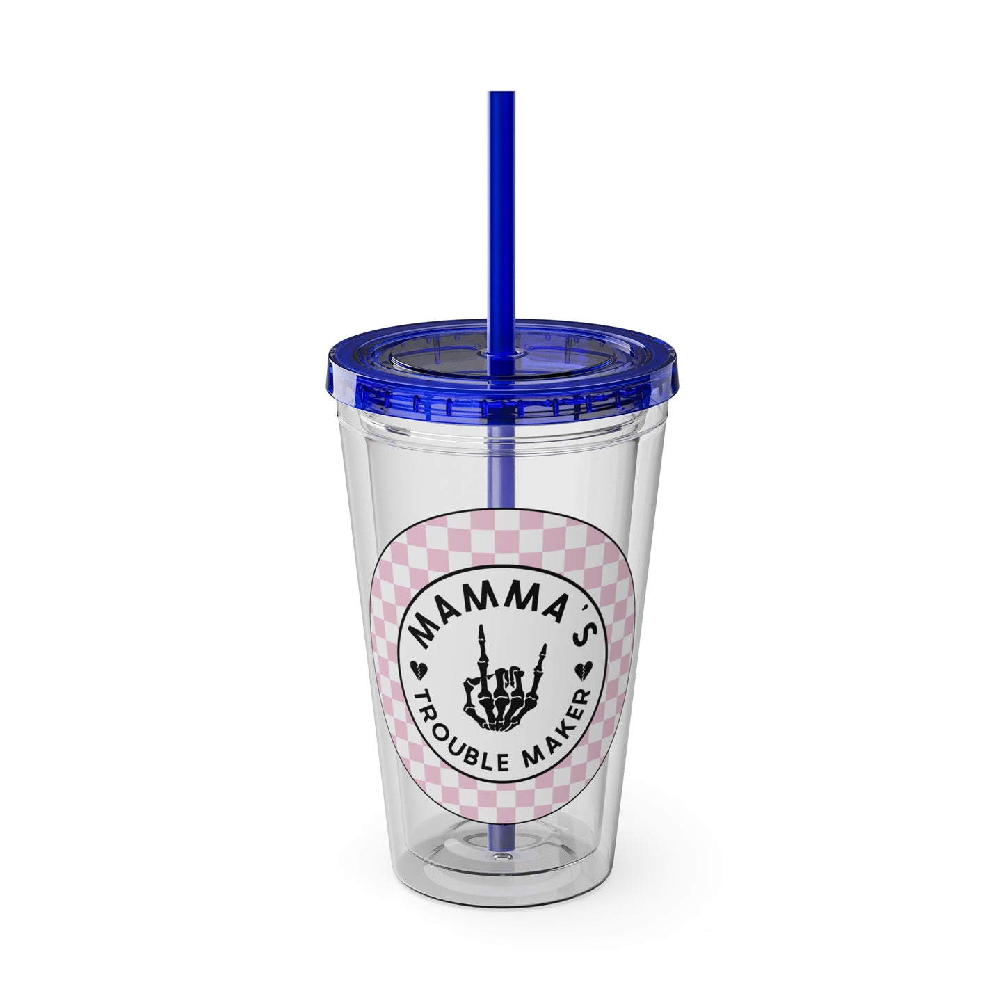 ππ MAMMAβS TROUBLE MAKER β PINK CHECKERED 16 OZ TUMBLER ππ