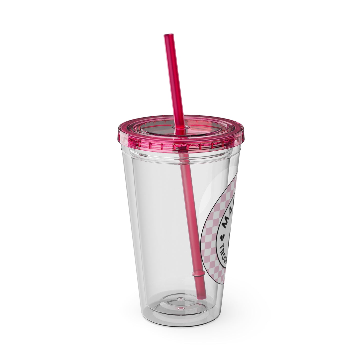 ππ MAMMAβS TROUBLE MAKER β PINK CHECKERED 16 OZ TUMBLER ππ