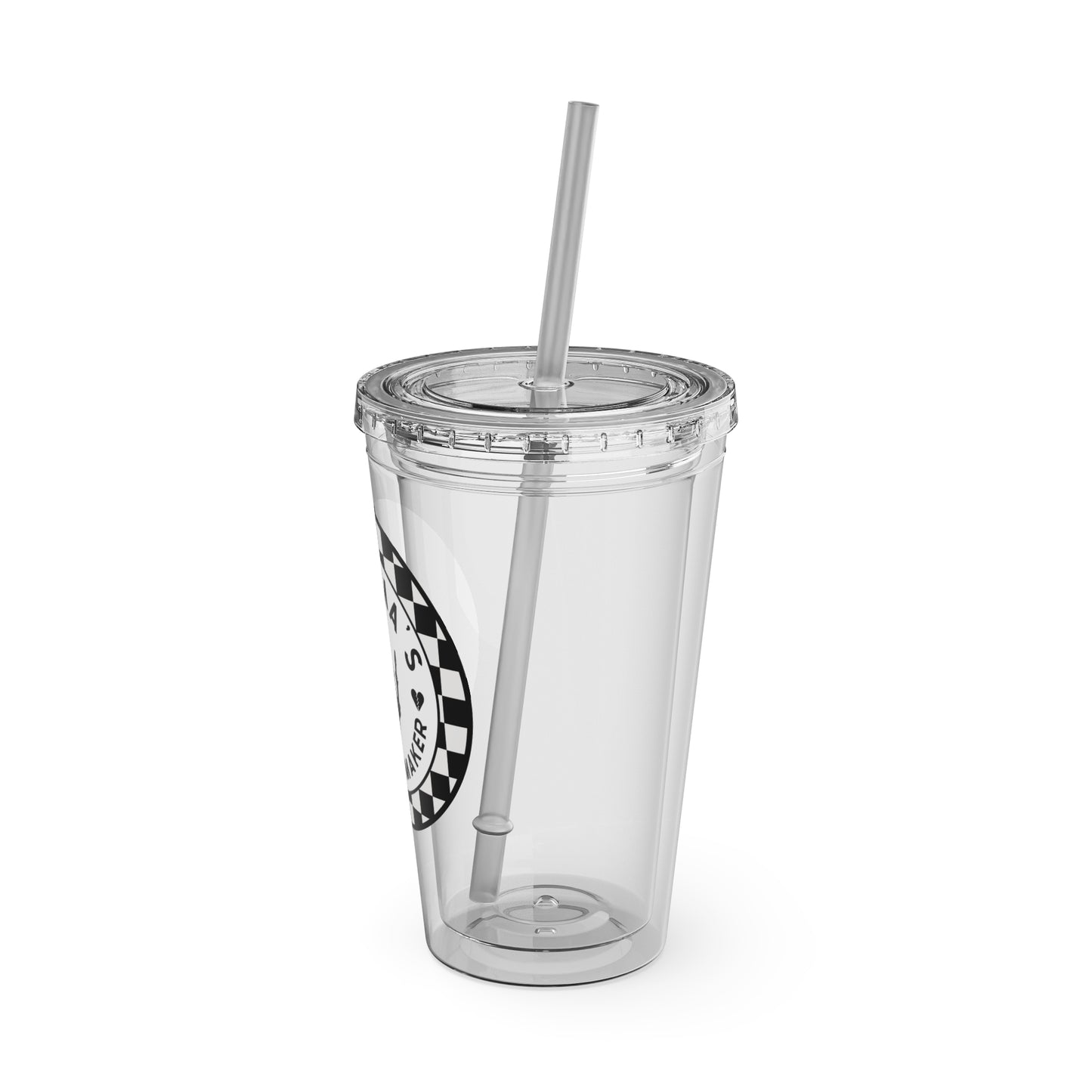 🖤⚡ 16oz-MAMMA’S TROUBLE MAKER CHECKERBOARD TUMBLER – FOR THE MINI REBEL WITH BIG ENERGY ⚡🖤