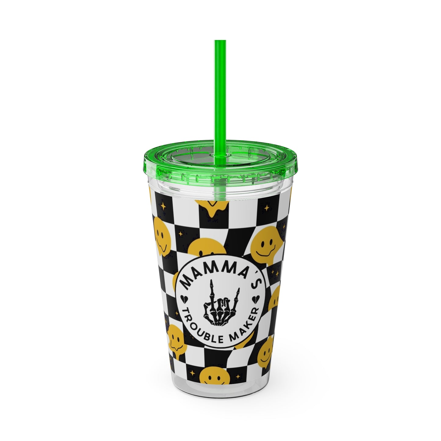 🖤⚡ MAMMA’S TROUBLE MAKER 16 OZ STRAW TUMBLER – CHAOS WITH A SMILE ⚡🖤