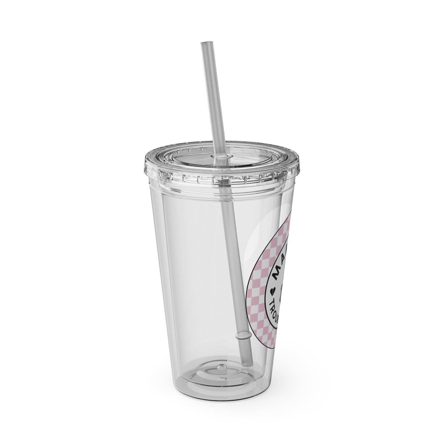 ππ MAMMAβS TROUBLE MAKER β PINK CHECKERED 16 OZ TUMBLER ππ
