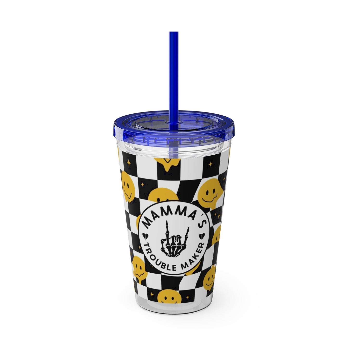 🖤⚡ MAMMA’S TROUBLE MAKER 16 OZ STRAW TUMBLER – CHAOS WITH A SMILE ⚡🖤