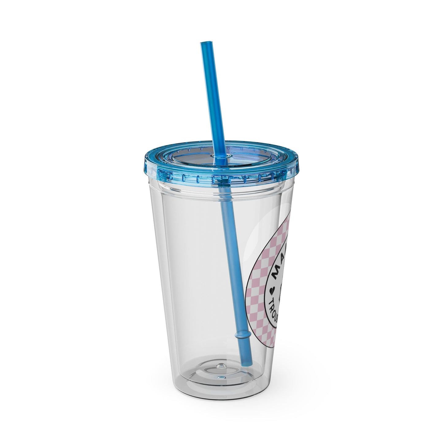 ππ MAMMAβS TROUBLE MAKER β PINK CHECKERED 16 OZ TUMBLER ππ