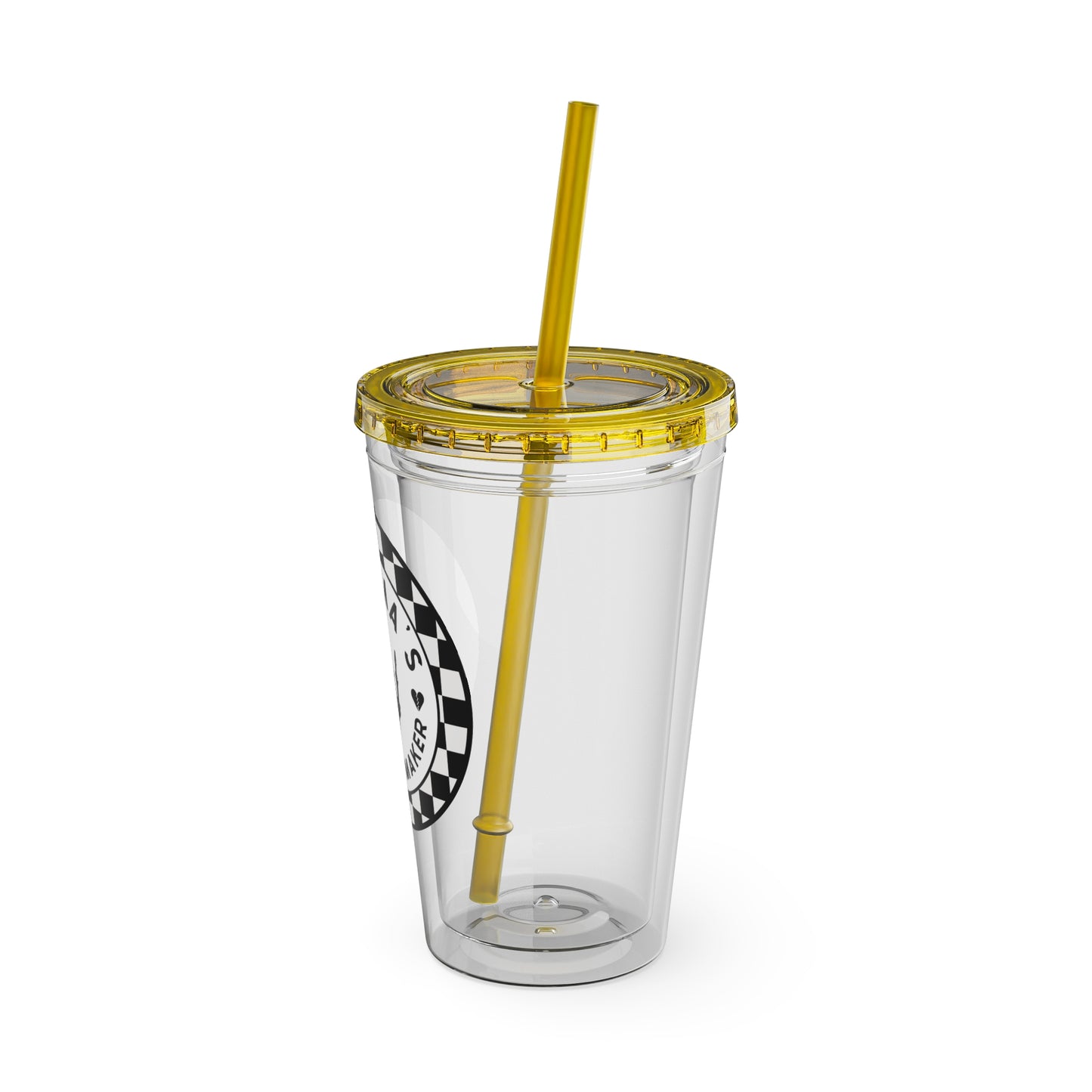 🖤⚡ 16oz-MAMMA’S TROUBLE MAKER CHECKERBOARD TUMBLER – FOR THE MINI REBEL WITH BIG ENERGY ⚡🖤