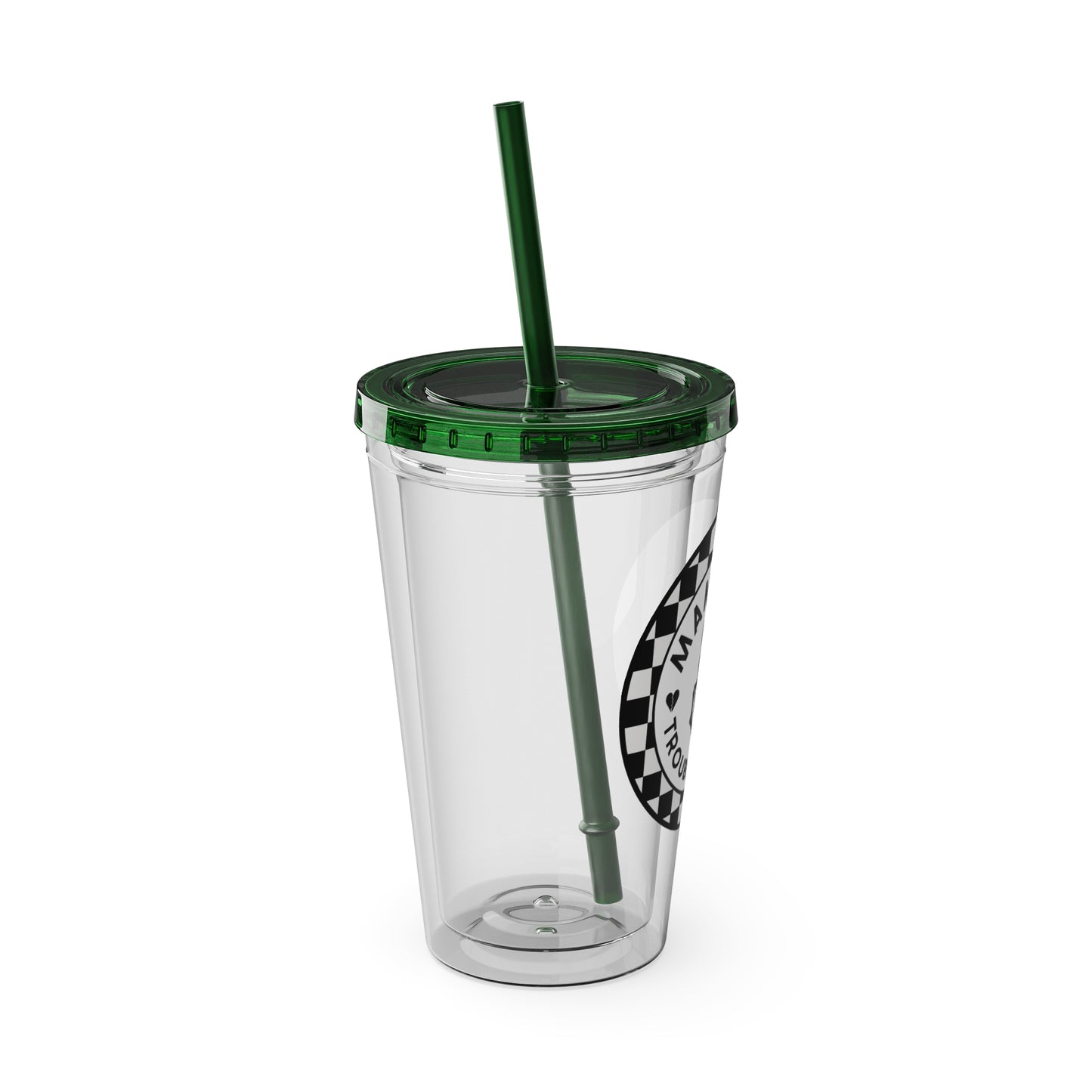 🖤⚡ 16oz-MAMMA’S TROUBLE MAKER CHECKERBOARD TUMBLER – FOR THE MINI REBEL WITH BIG ENERGY ⚡🖤
