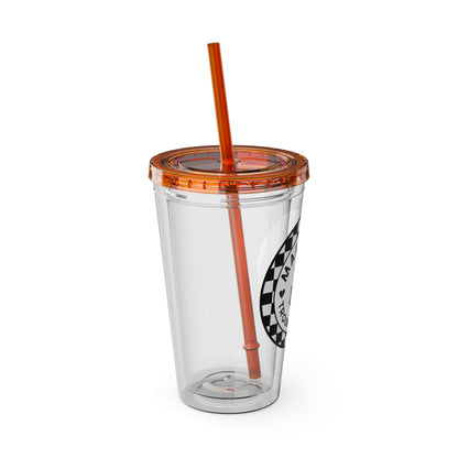 🖤⚡ 16oz-MAMMA’S TROUBLE MAKER CHECKERBOARD TUMBLER – FOR THE MINI REBEL WITH BIG ENERGY ⚡🖤