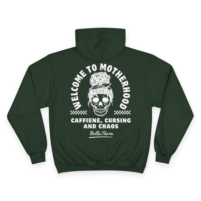 ☕💀 WELCOME TO MOTHERHOOD – CHAMPION HOODIE 💀☕