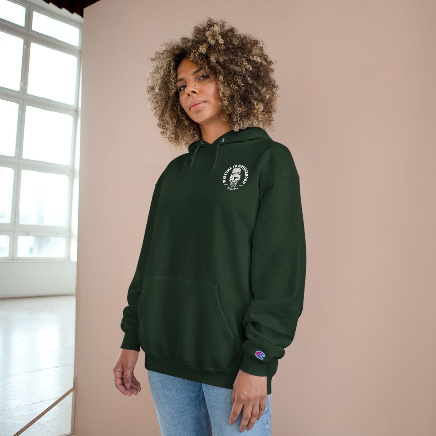 ☕💀 WELCOME TO MOTHERHOOD – CHAMPION HOODIE 💀☕