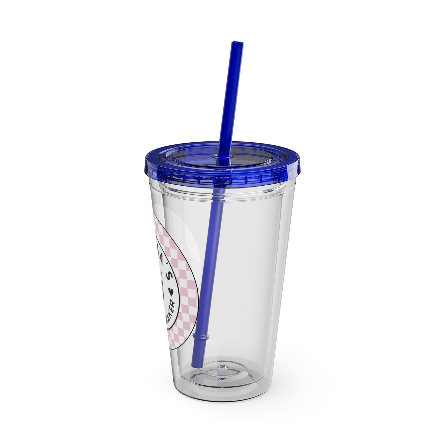 💖💀 MAMMA’S TROUBLE MAKER – PINK CHECKERED 16 OZ TUMBLER 💀💖