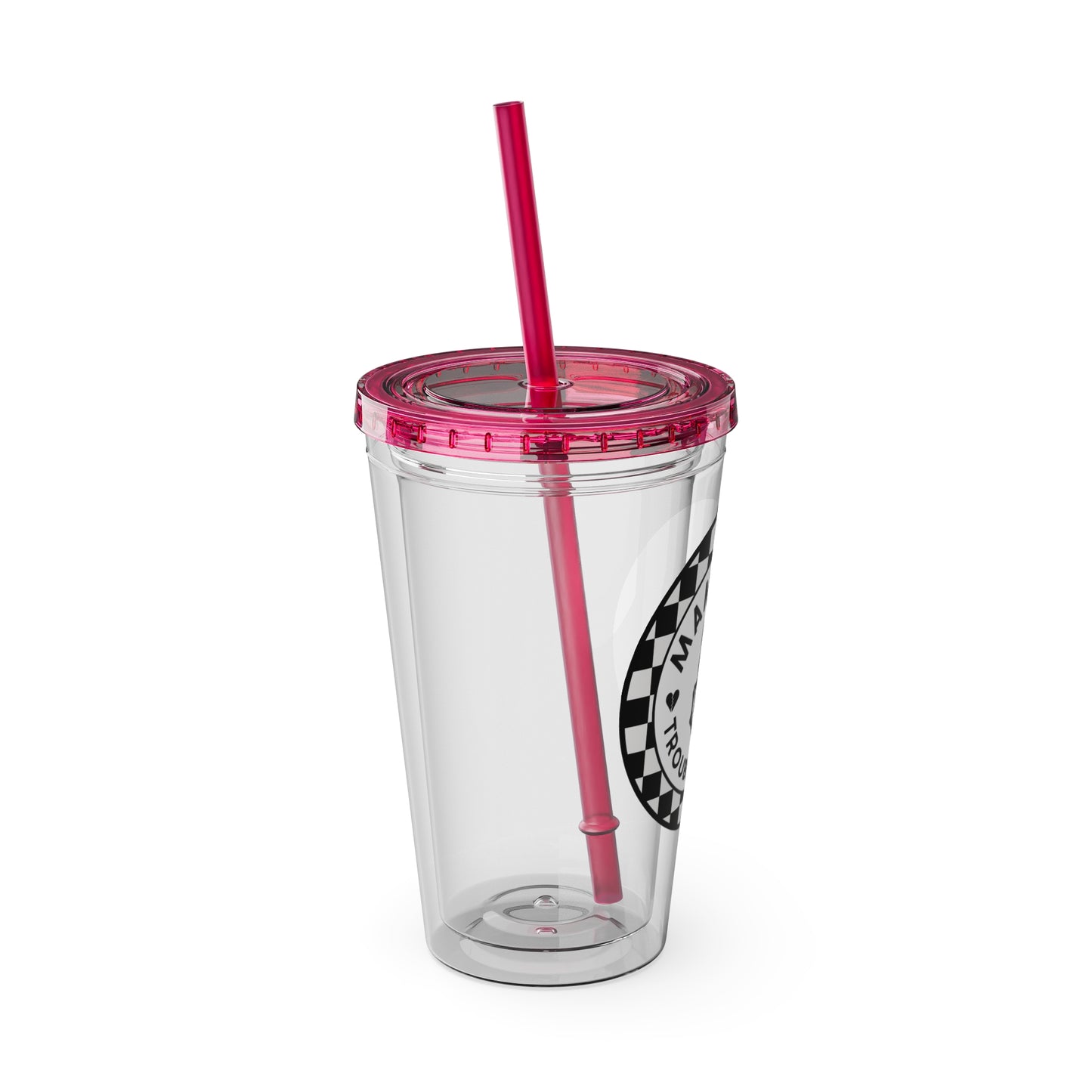 🖤⚡ 16oz-MAMMA’S TROUBLE MAKER CHECKERBOARD TUMBLER – FOR THE MINI REBEL WITH BIG ENERGY ⚡🖤