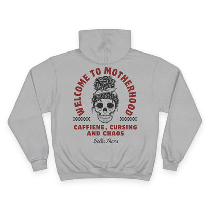☕💀 WELCOME TO MOTHERHOOD – CHAMPION HOODIE 💀☕