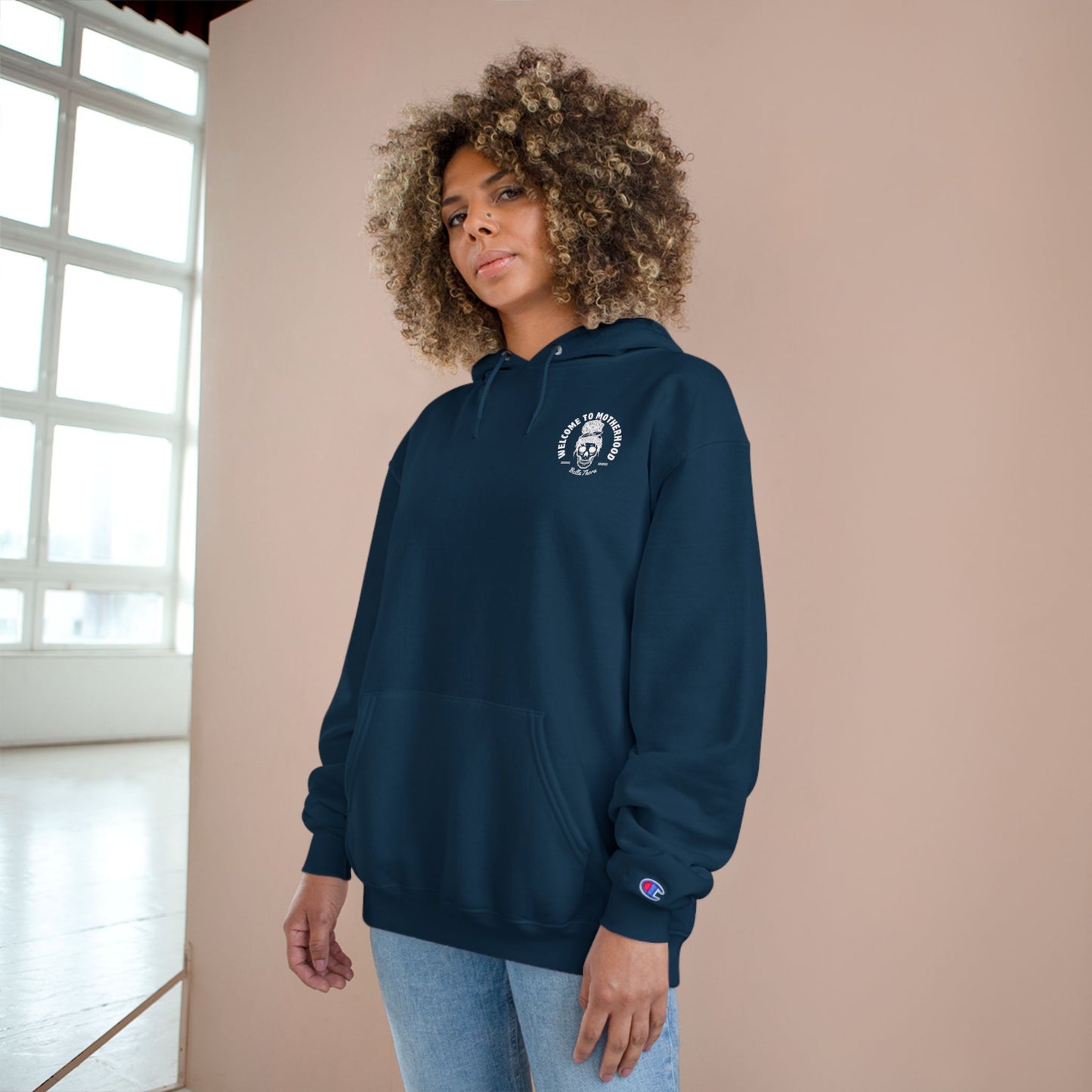 ☕💀 WELCOME TO MOTHERHOOD – CHAMPION HOODIE 💀☕