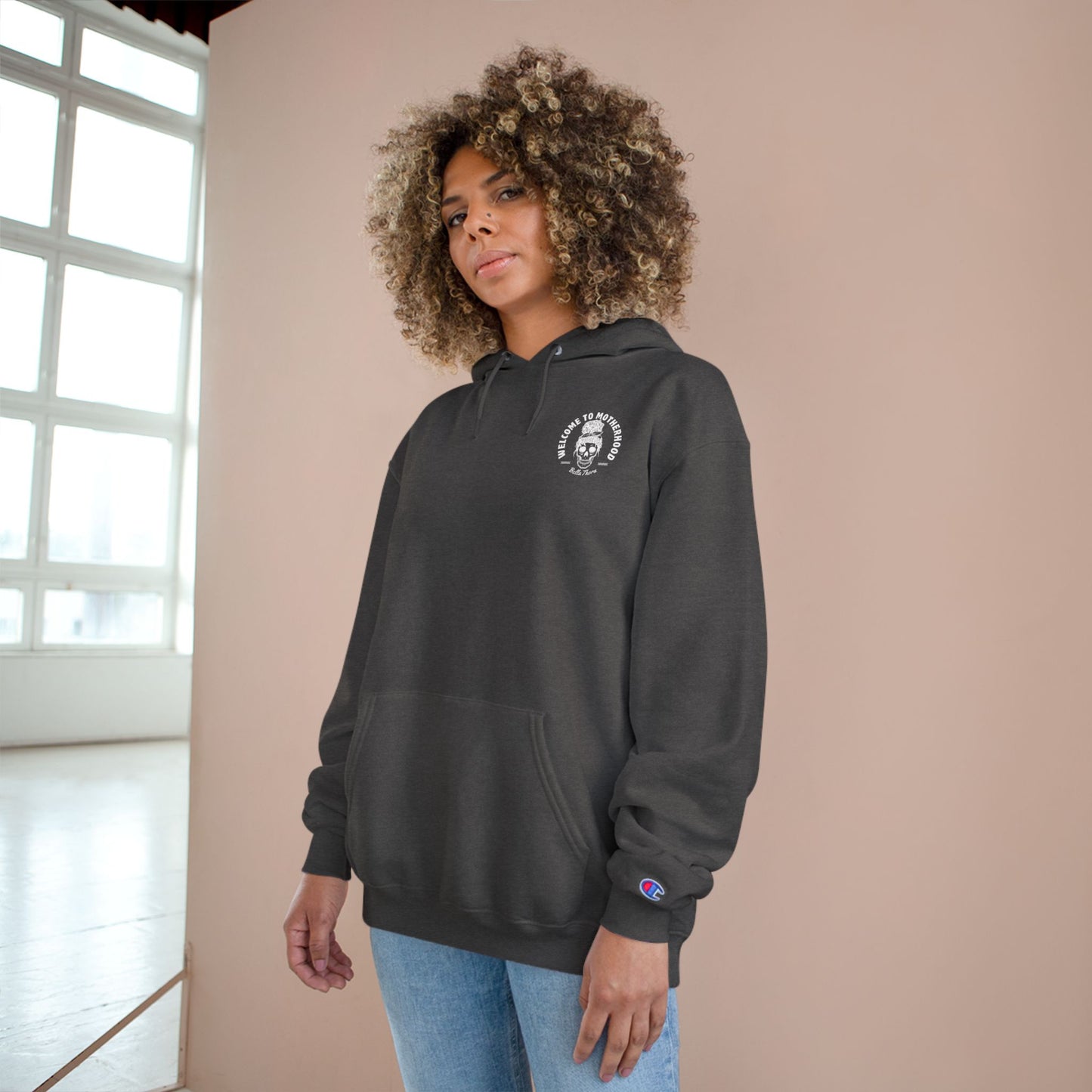☕💀 WELCOME TO MOTHERHOOD – CHAMPION HOODIE 💀☕