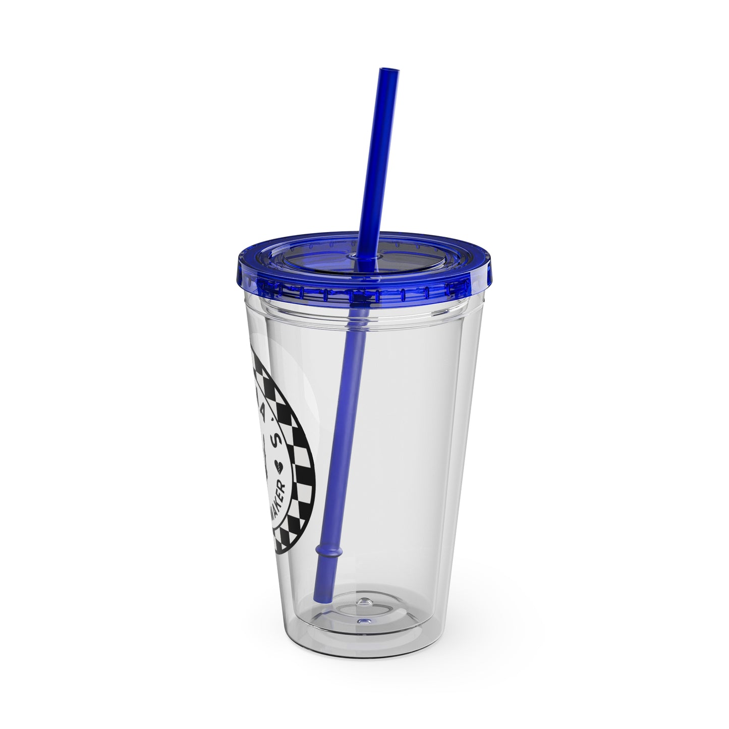 🖤⚡ 16oz-MAMMA’S TROUBLE MAKER CHECKERBOARD TUMBLER – FOR THE MINI REBEL WITH BIG ENERGY ⚡🖤
