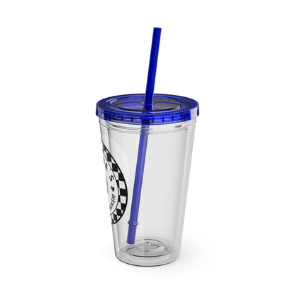 🖤⚡ 16oz-MAMMA’S TROUBLE MAKER CHECKERBOARD TUMBLER – FOR THE MINI REBEL WITH BIG ENERGY ⚡🖤