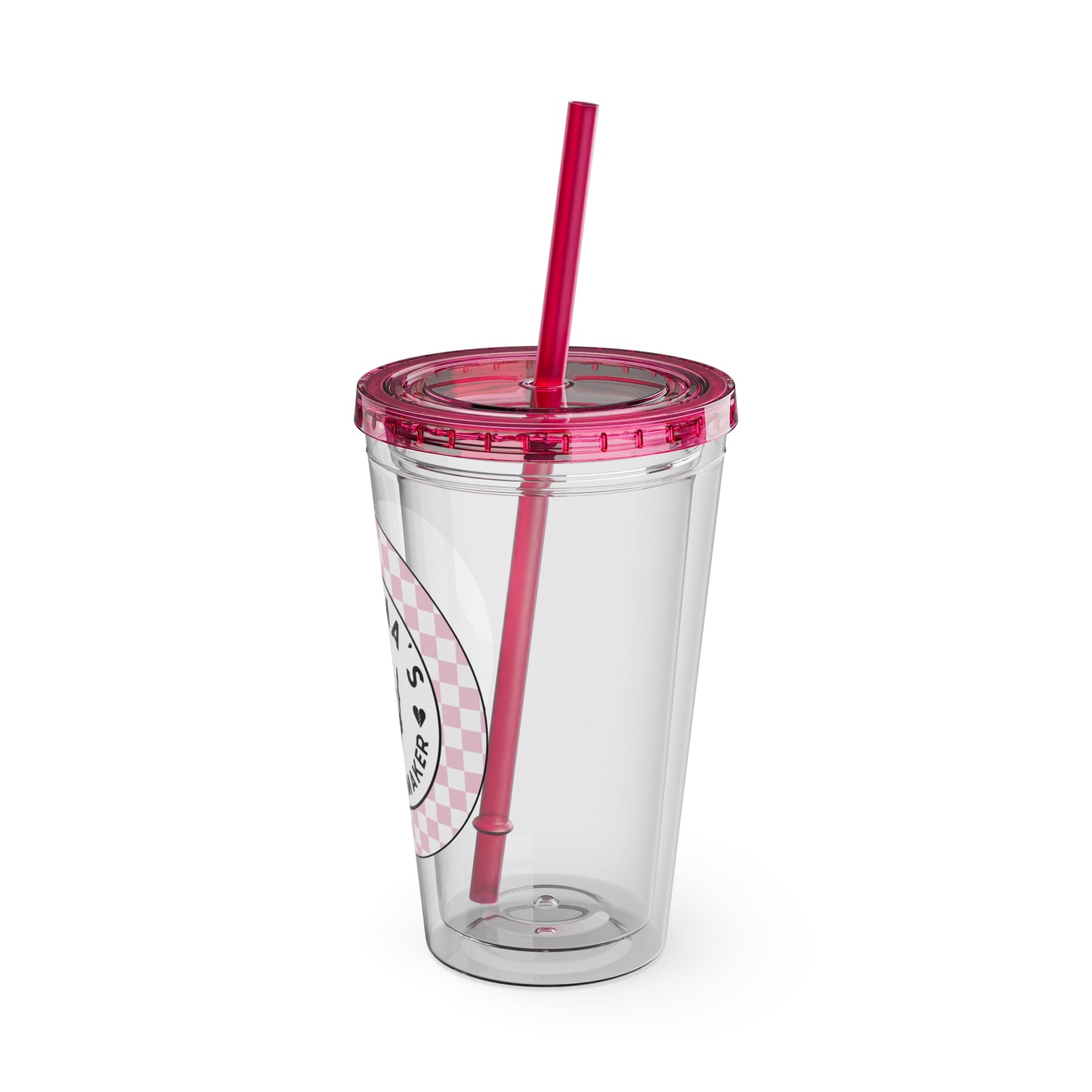 💖💀 MAMMA’S TROUBLE MAKER – PINK CHECKERED 16 OZ TUMBLER 💀💖
