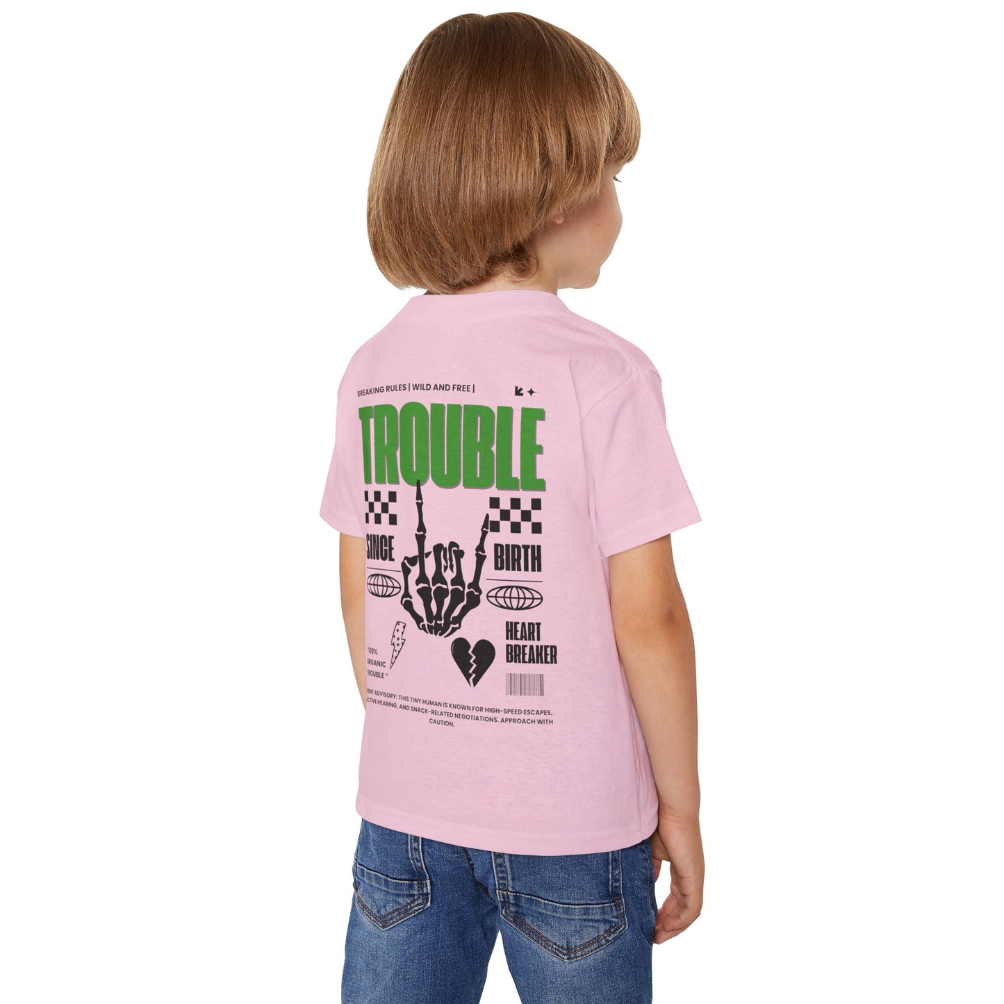 "Trouble Since Birth-Green Back" Toddler Tee – For the Wild & Free! 🤘⚡