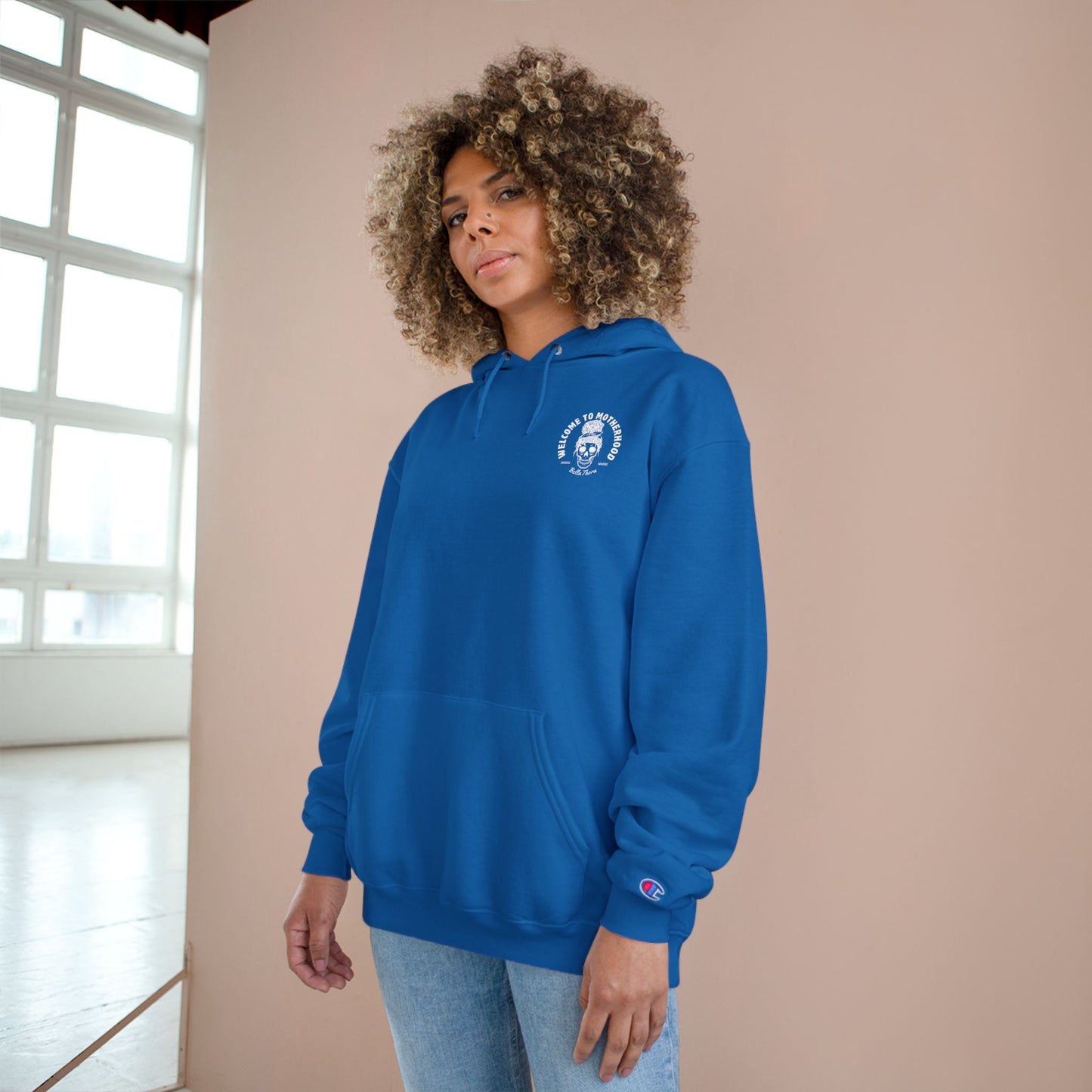 ☕💀 WELCOME TO MOTHERHOOD – CHAMPION HOODIE 💀☕
