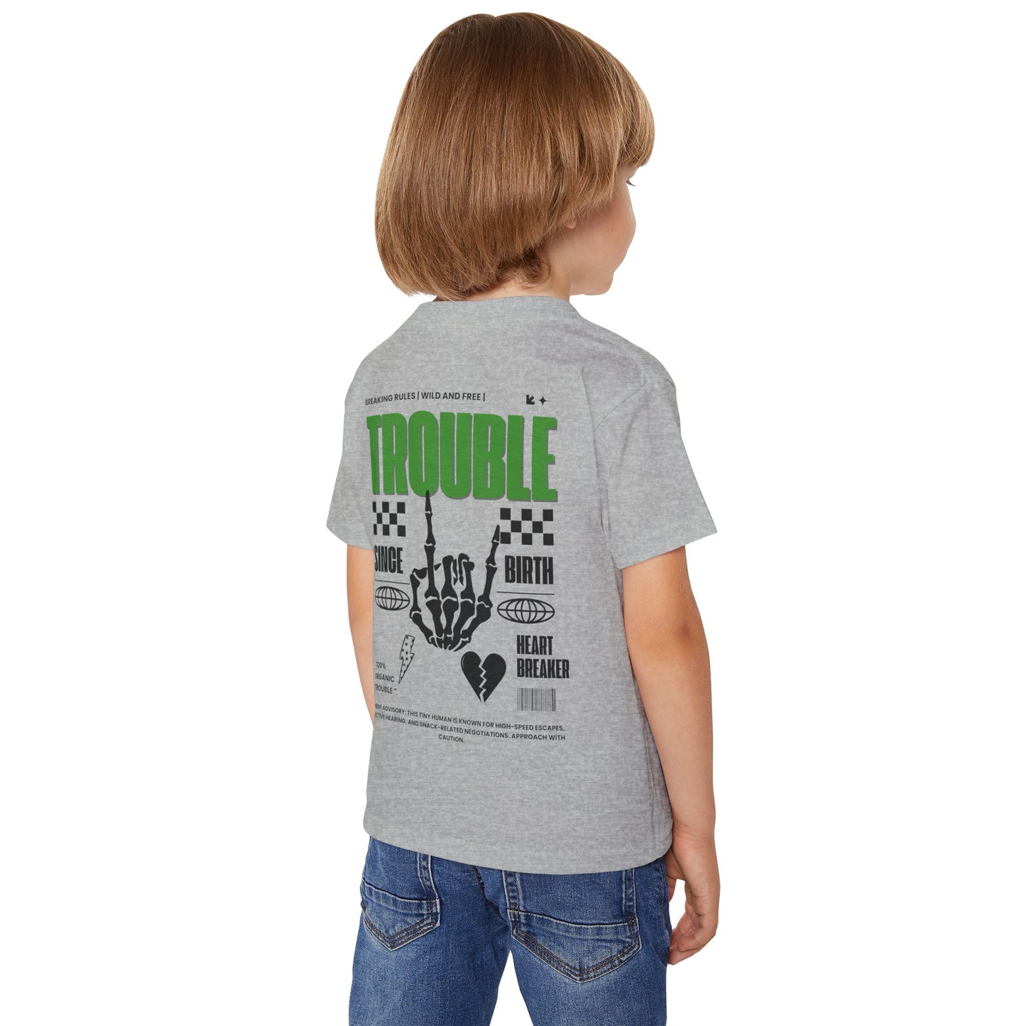 "Trouble Since Birth-Green Back" Toddler Tee – For the Wild & Free! 🤘⚡