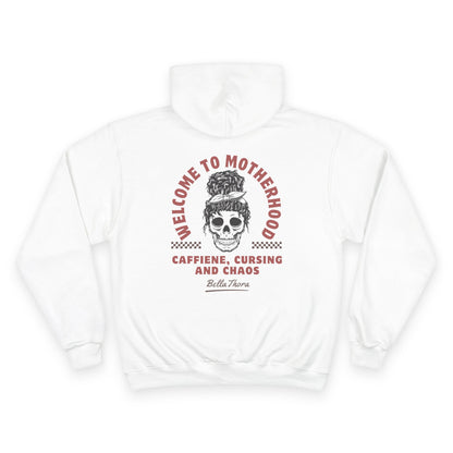 ☕💀 WELCOME TO MOTHERHOOD – CHAMPION HOODIE 💀☕