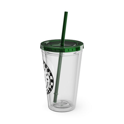 🖤⚡ 16oz-MAMMA’S TROUBLE MAKER CHECKERBOARD TUMBLER – FOR THE MINI REBEL WITH BIG ENERGY ⚡🖤