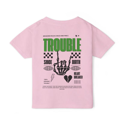 "Trouble Since Birth-Green Back" Toddler Tee – For the Wild & Free! 🤘⚡