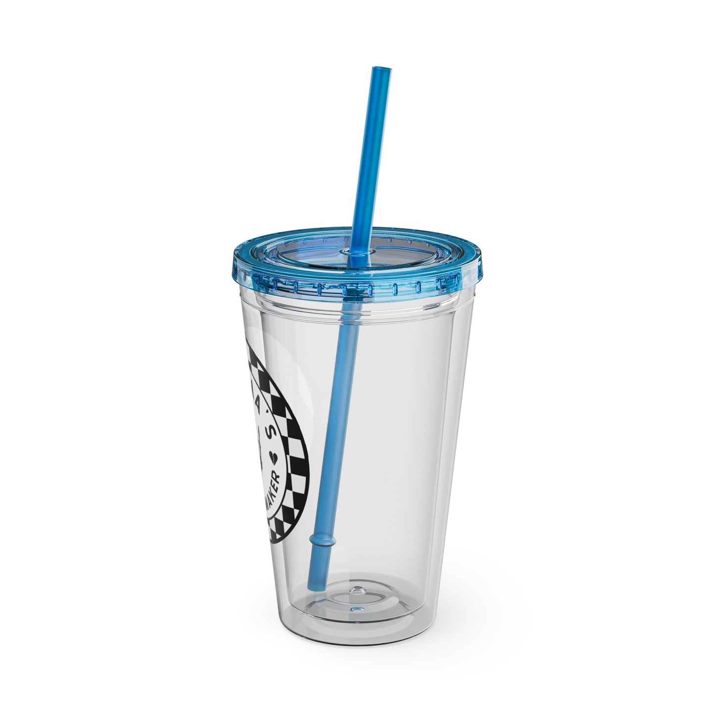 🖤⚡ 16oz-MAMMA’S TROUBLE MAKER CHECKERBOARD TUMBLER – FOR THE MINI REBEL WITH BIG ENERGY ⚡🖤